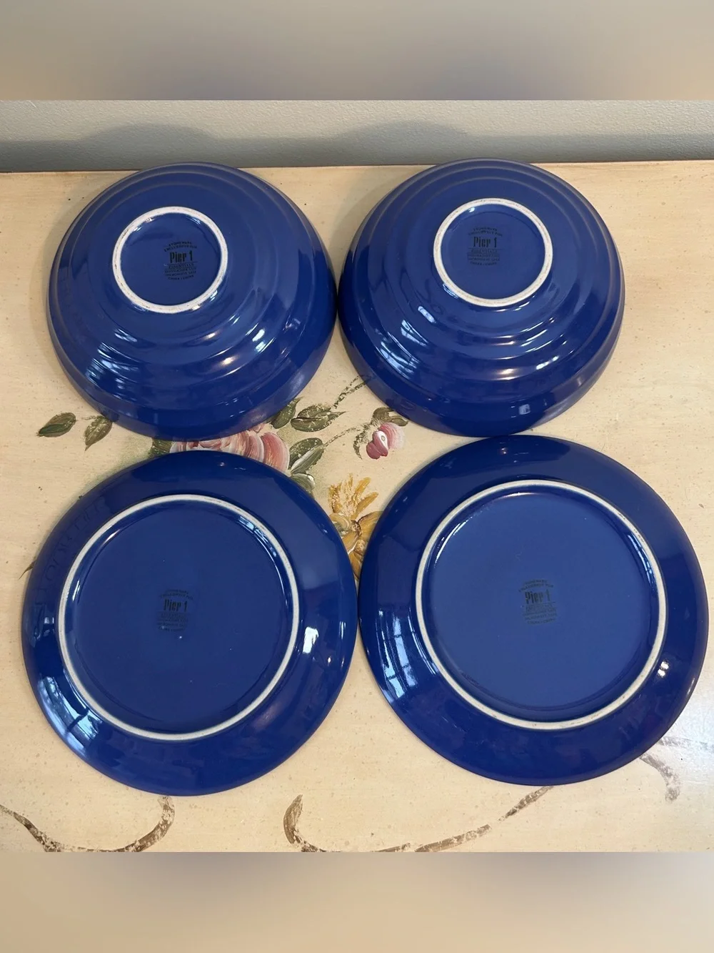Pier 1 Essentials Blue Stoneware Dinnerware Bowls Salad Plates Mug 5 PC SET